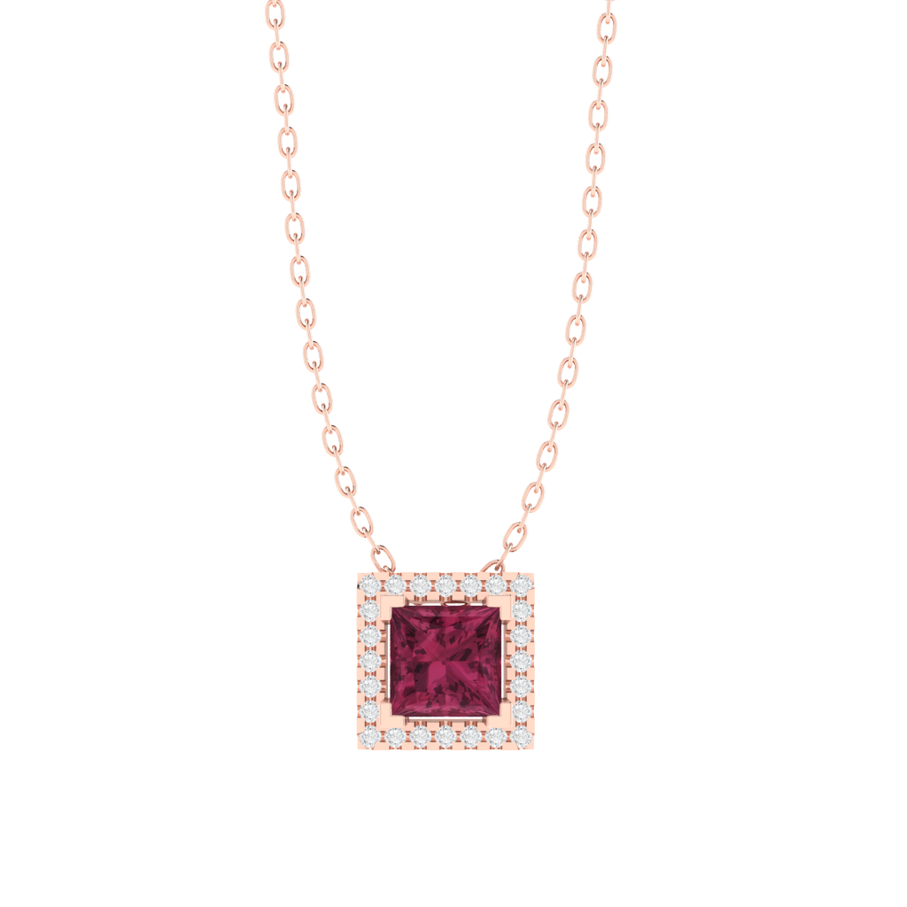 rose gold plated sterling silver princess shape tourmaline pendant