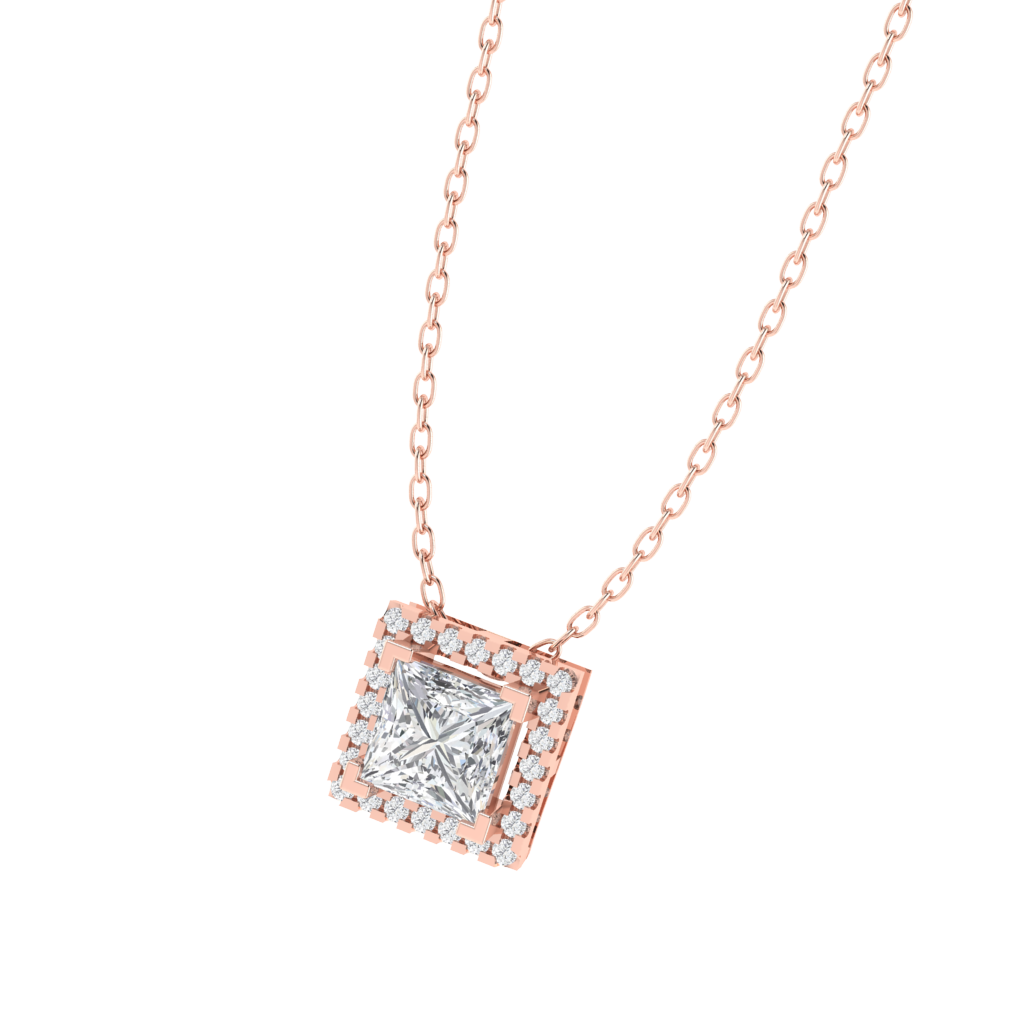 rose gold plated sterling silver princess shape cubic-zirconia pendant