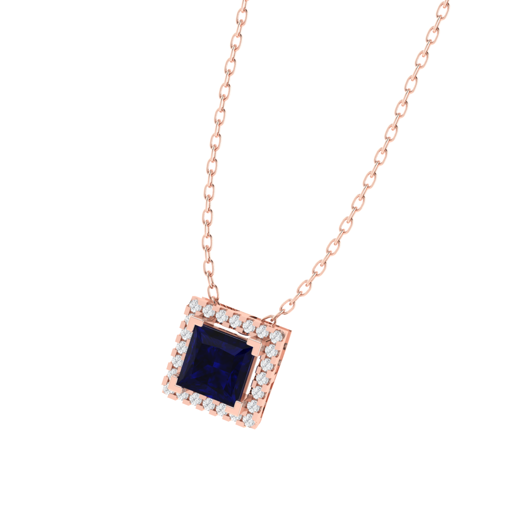 rose gold plated sterling silver princess shape sapphire pendant