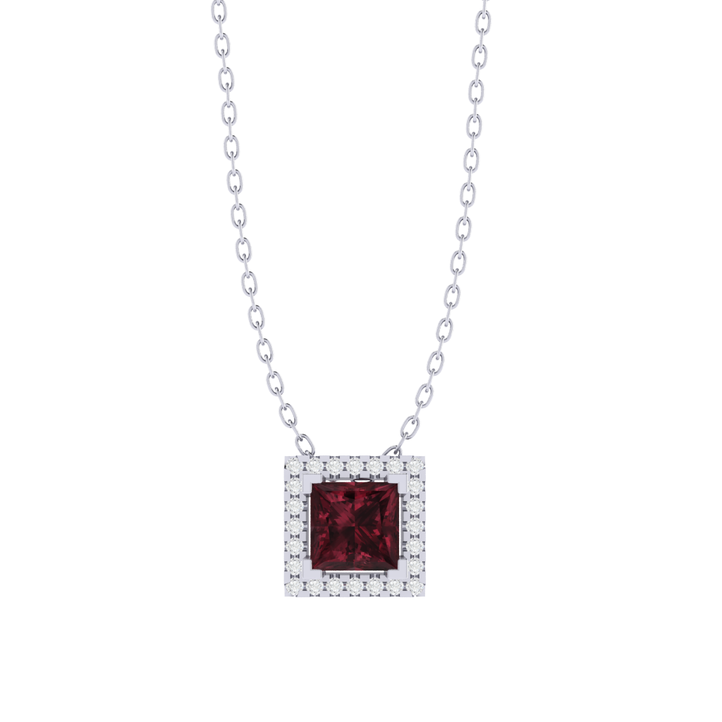 white gold plated sterling silver princess shape garnet pendant