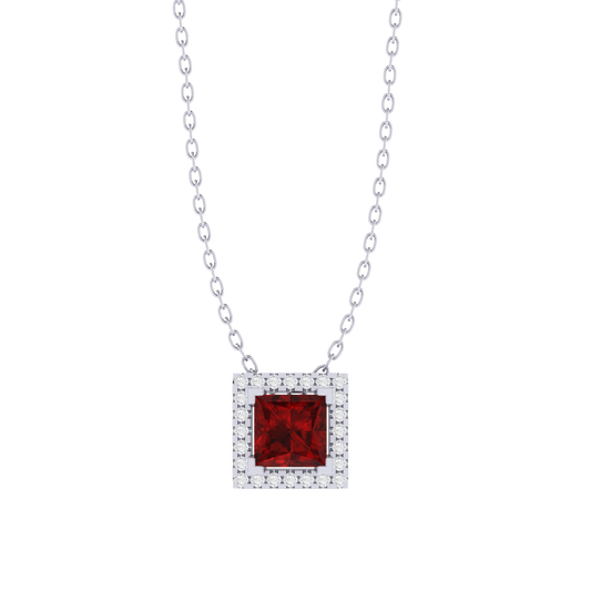 white gold plated sterling silver princess shape ruby pendant