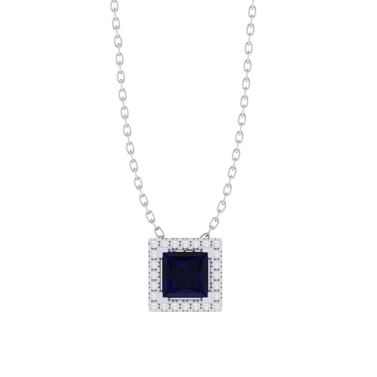 white gold plated sterling silver princess shape sapphire pendant