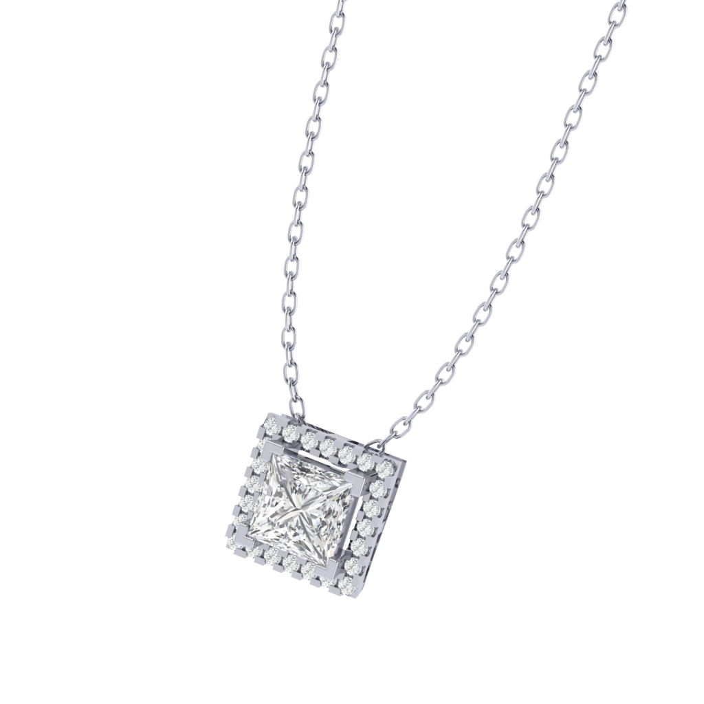 white gold plated sterling silver princess shape cubic-zirconia pendant