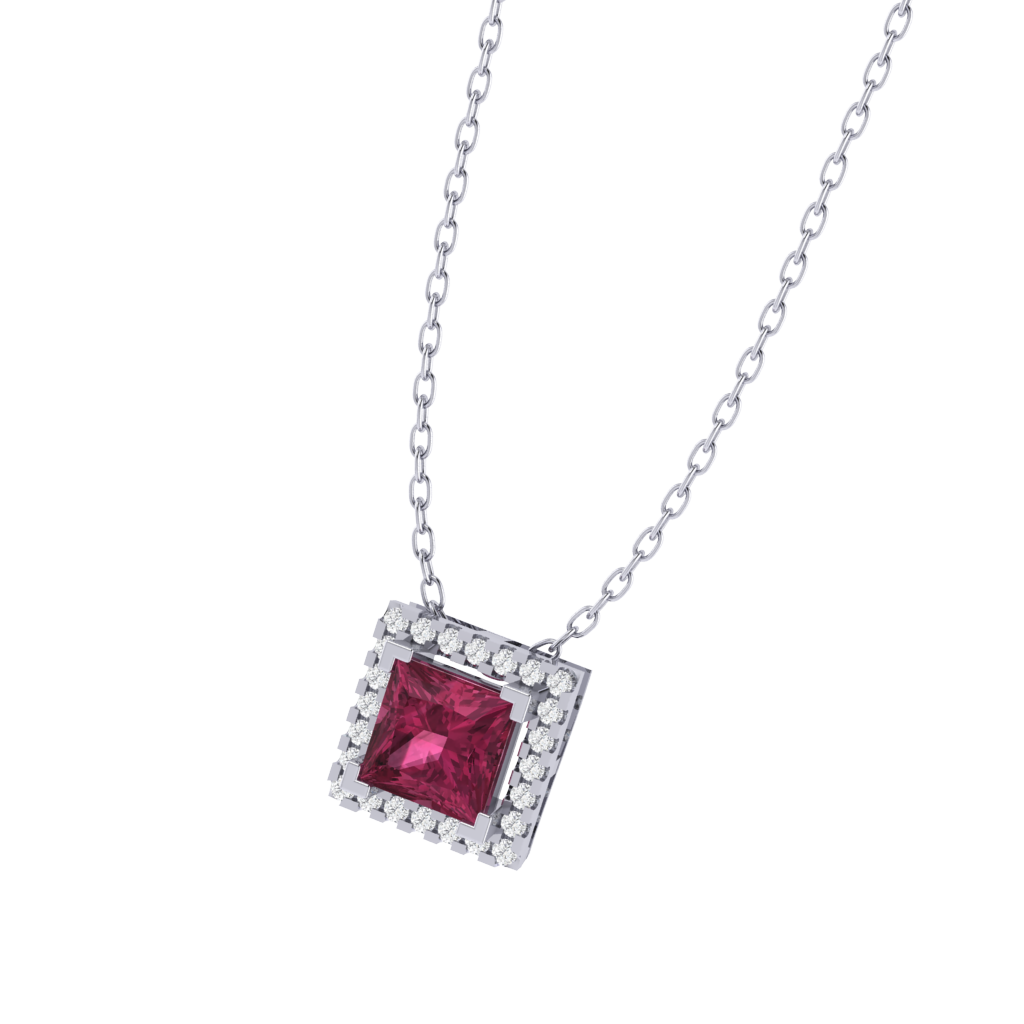 white gold plated sterling silver princess shape tourmaline pendant