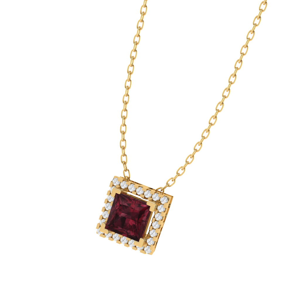 yellow gold plated sterling silver princess shape garnet pendant
