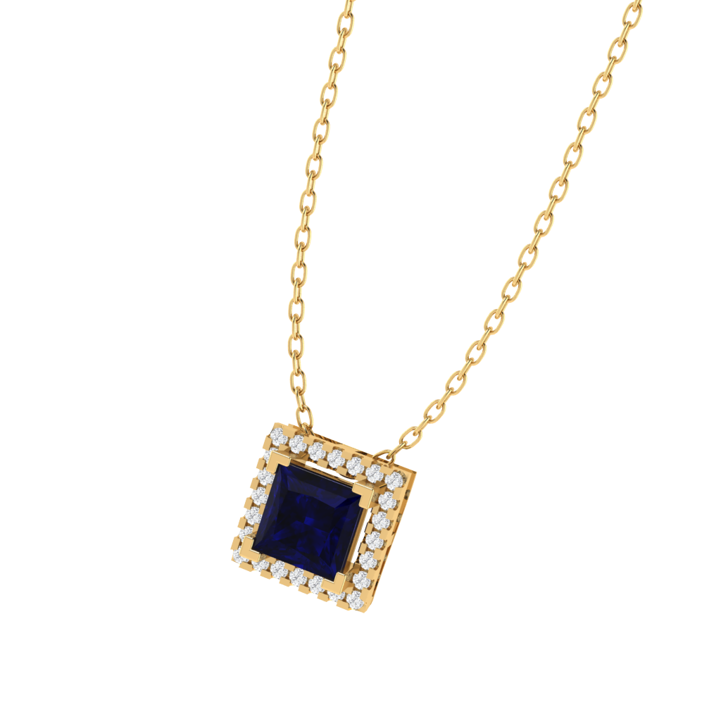 yellow gold plated sterling silver princess shape sapphire pendant