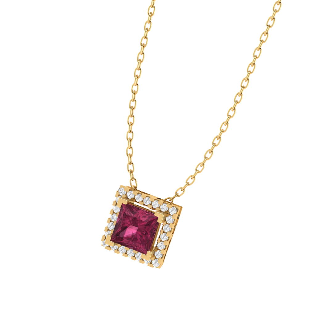 yellow gold plated sterling silver princess shape tourmaline pendant