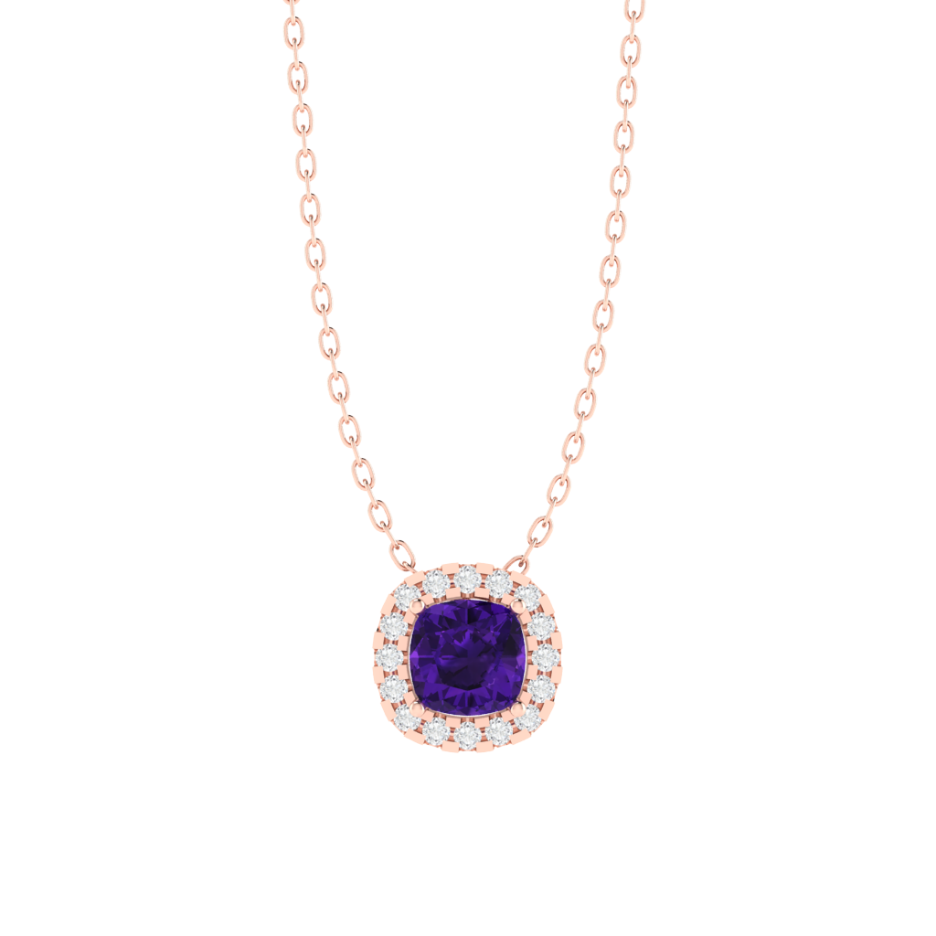 rose gold plated sterling silver cushion shape amethyst pendant