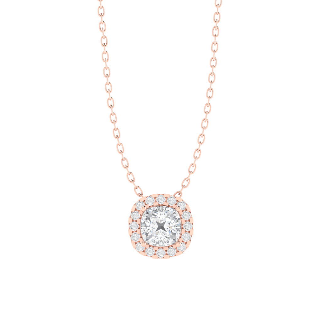 rose gold plated sterling silver cushion shape cubic-zirconia pendant