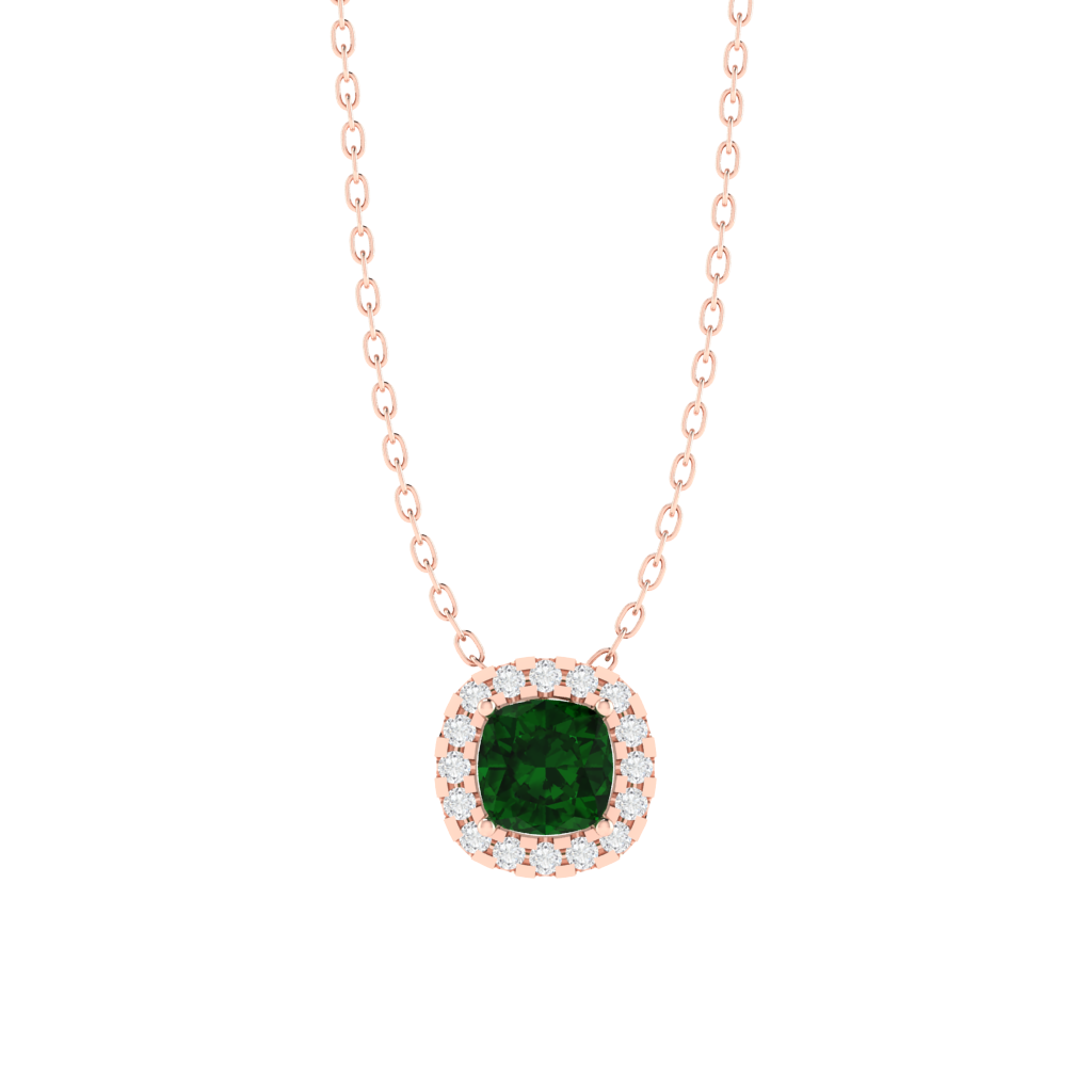 rose gold plated sterling silver cushion shape emerald pendant