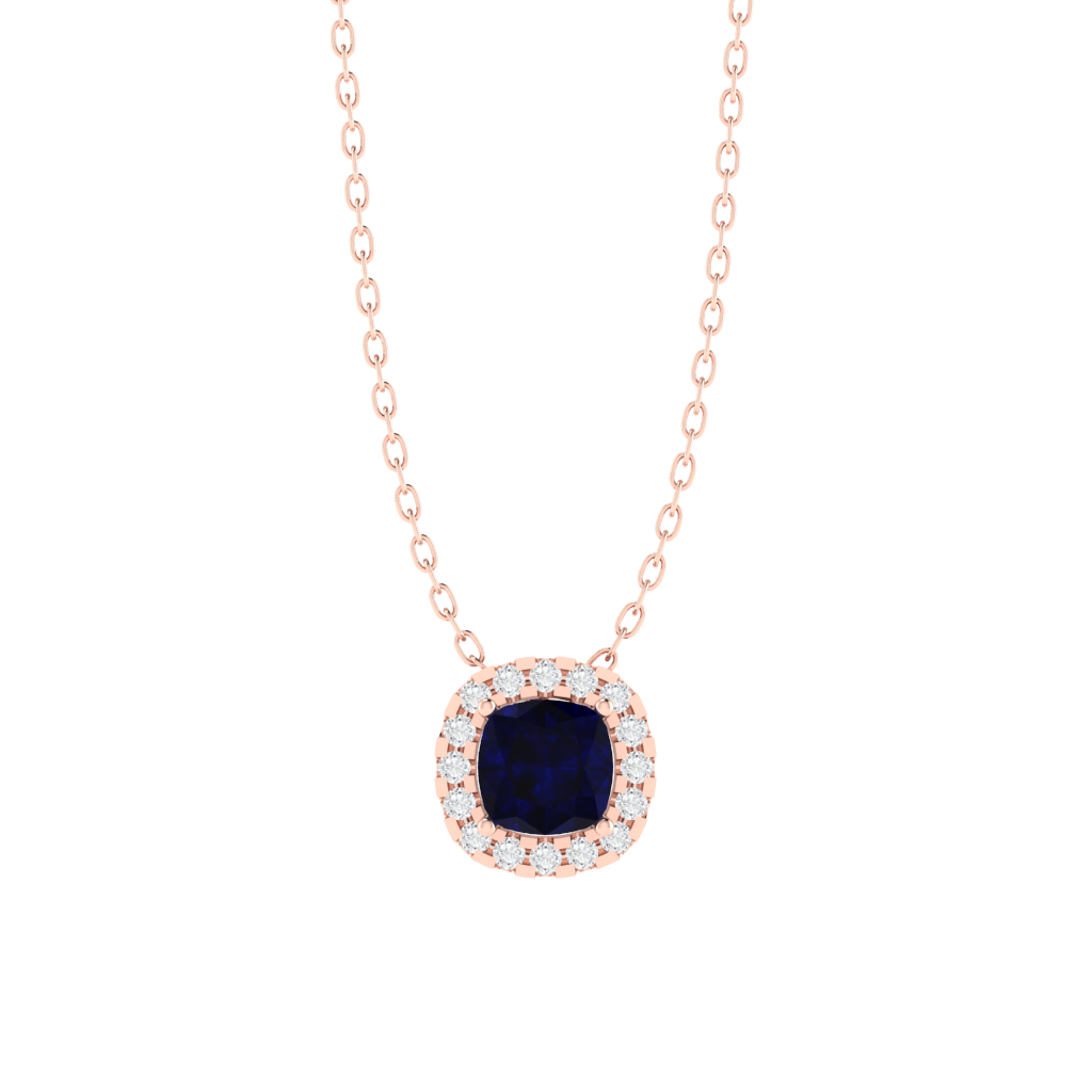 rose gold plated sterling silver cushion shape sapphire pendant