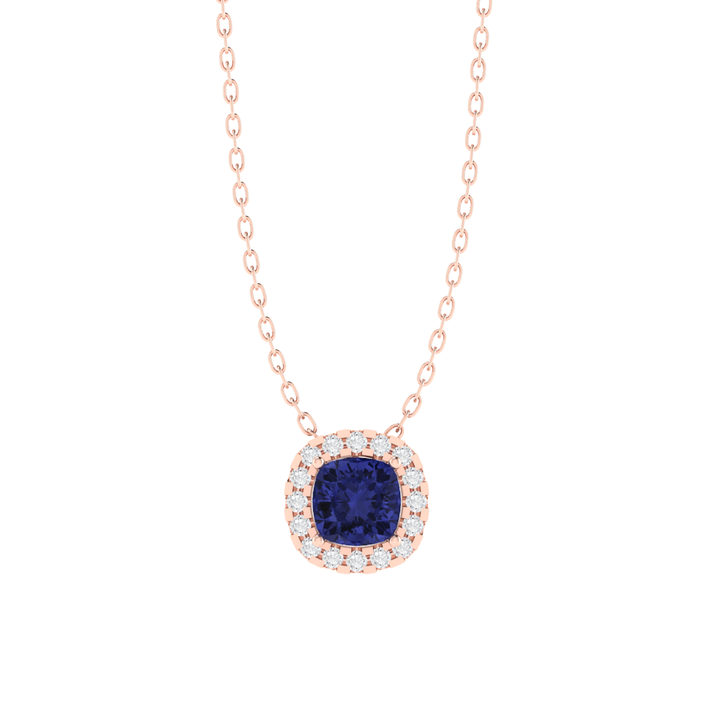 rose gold plated sterling silver cushion shape tanzanite pendant
