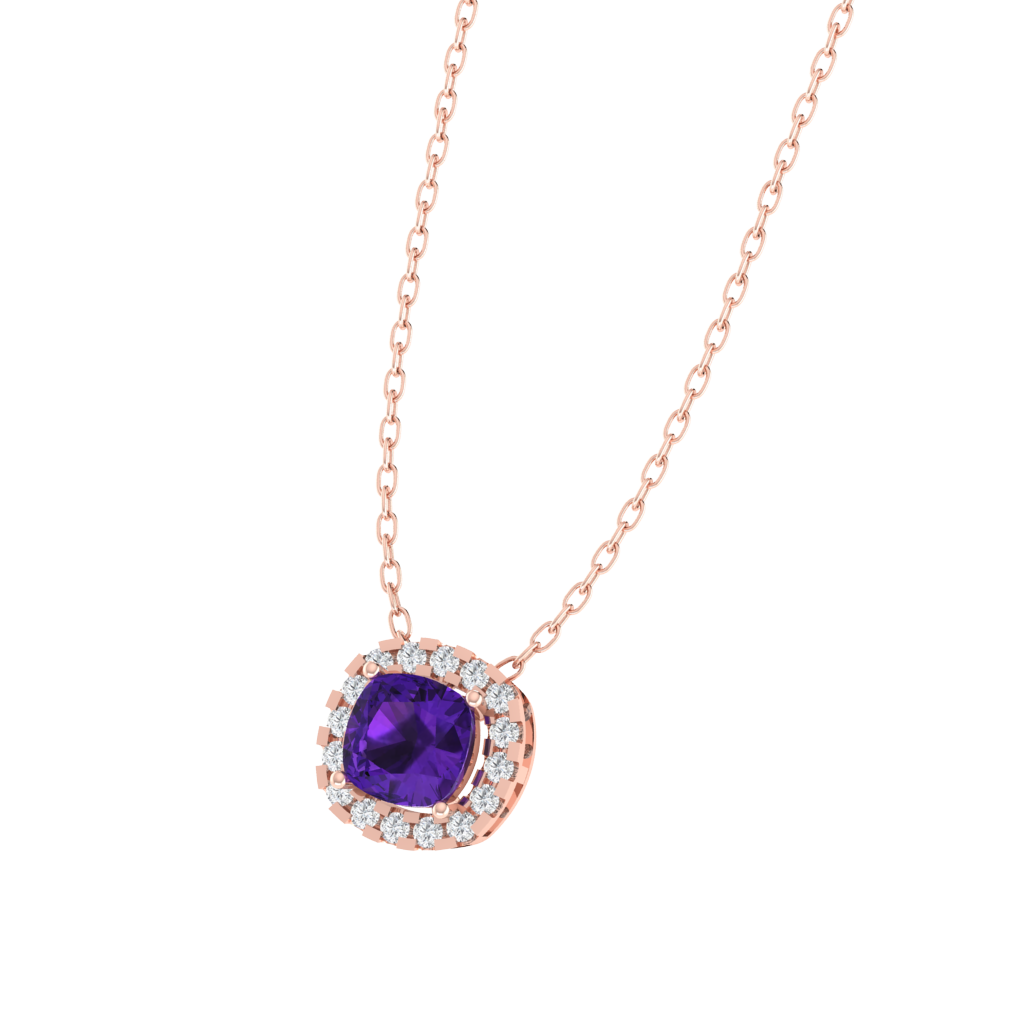 rose gold plated sterling silver cushion shape amethyst pendant