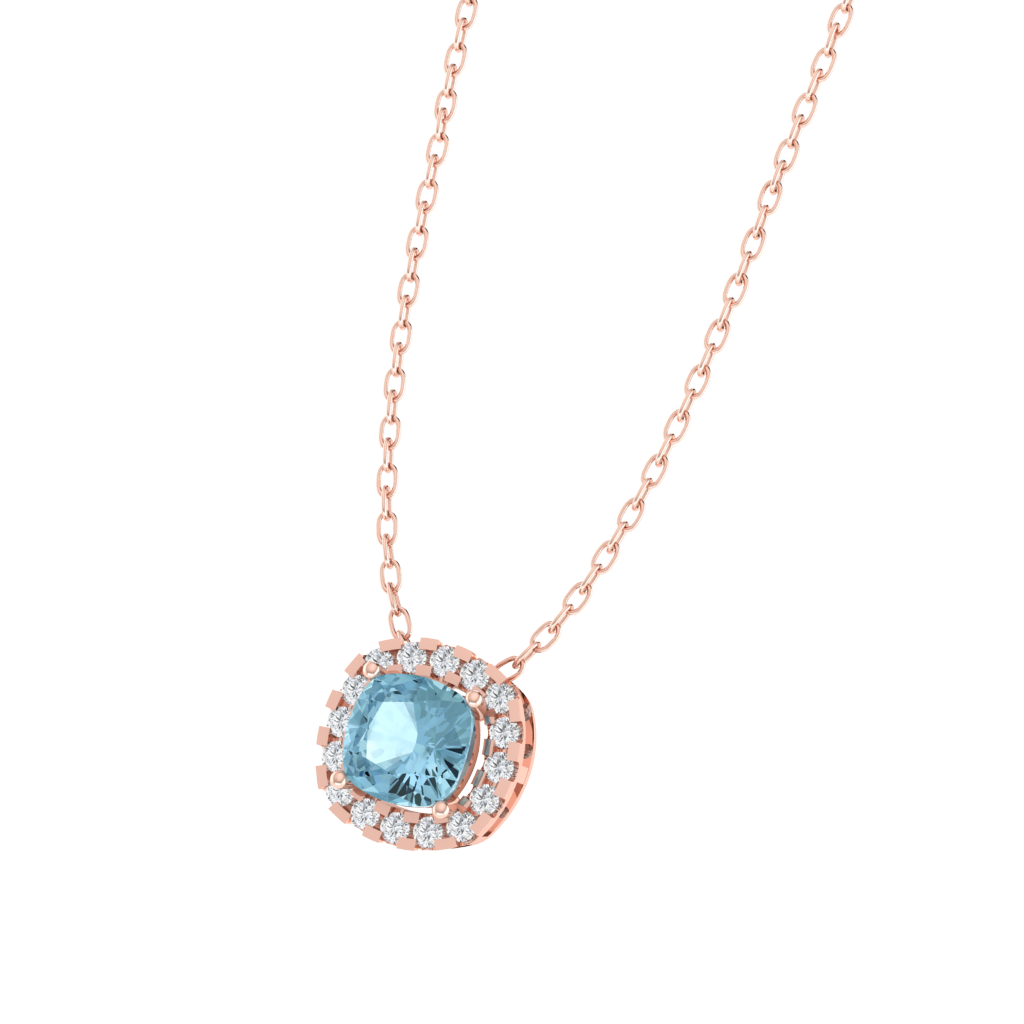rose gold plated sterling silver cushion shape aquamarine pendant