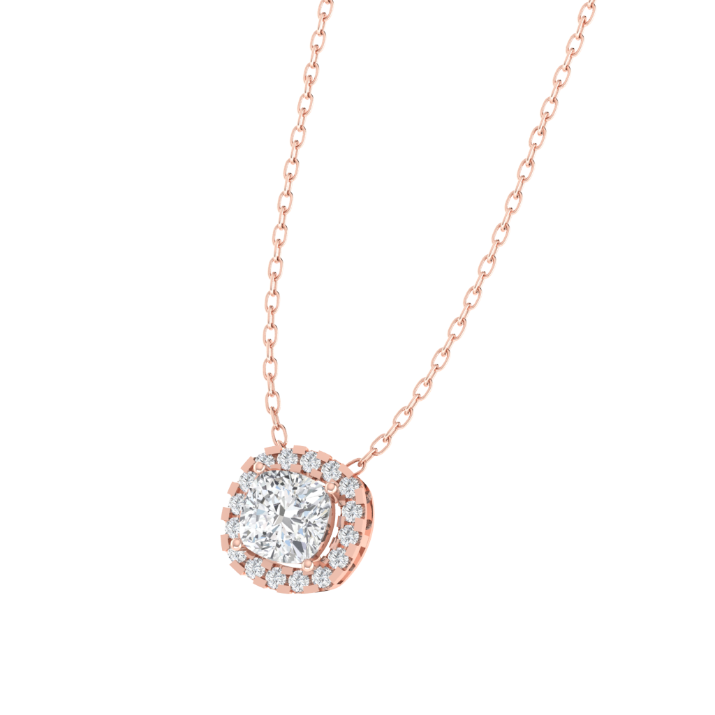 rose gold plated sterling silver cushion shape cubic-zirconia pendant