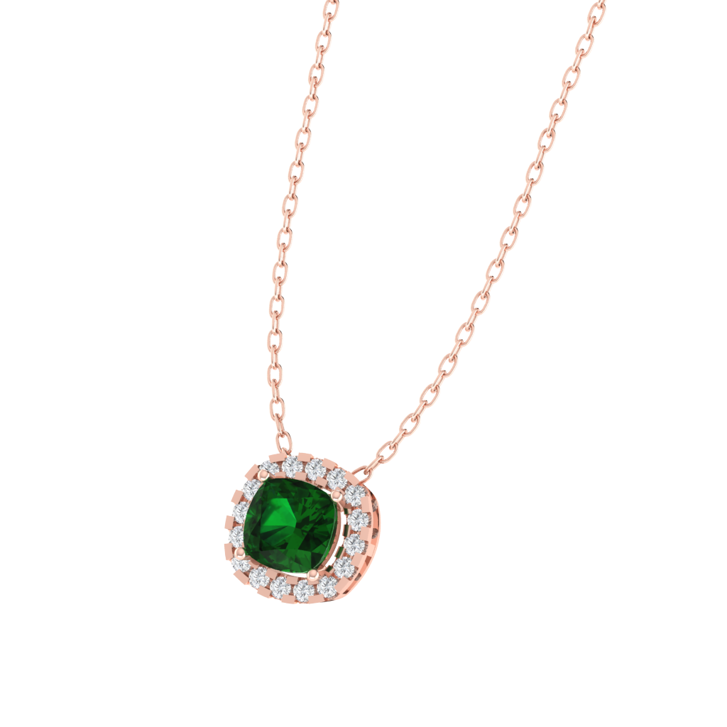 rose gold plated sterling silver cushion shape emerald pendant