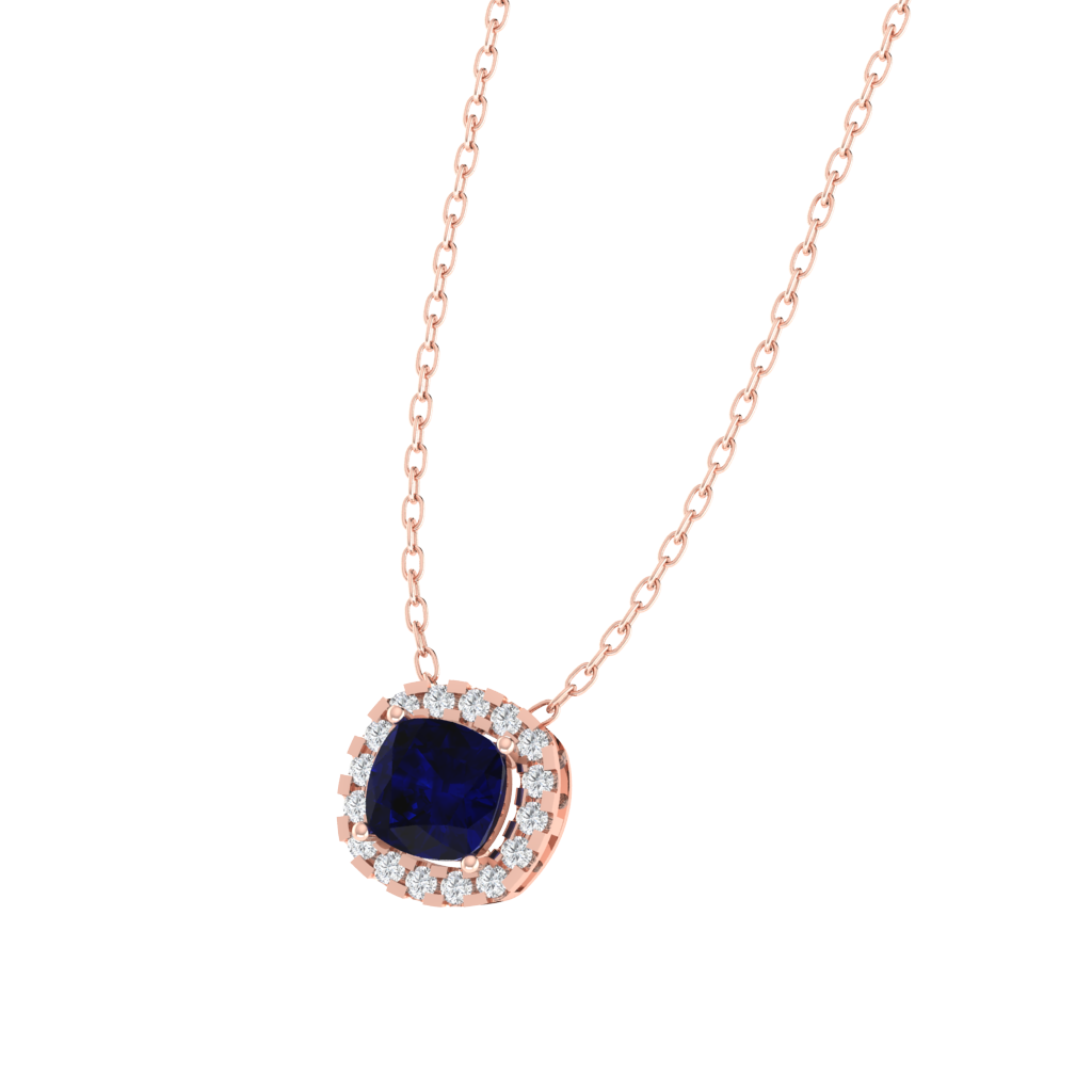 rose gold plated sterling silver cushion shape sapphire pendant