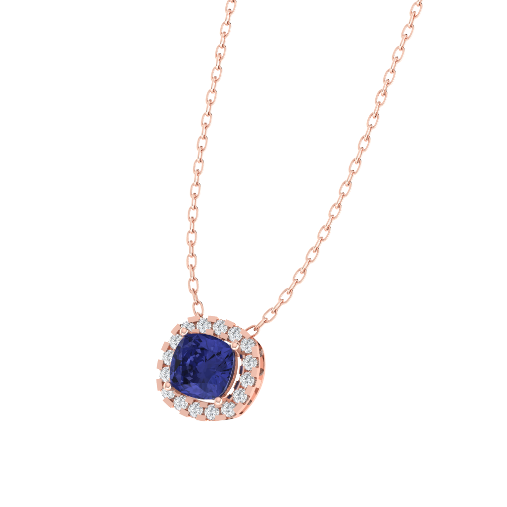 rose gold plated sterling silver cushion shape tanzanite pendant