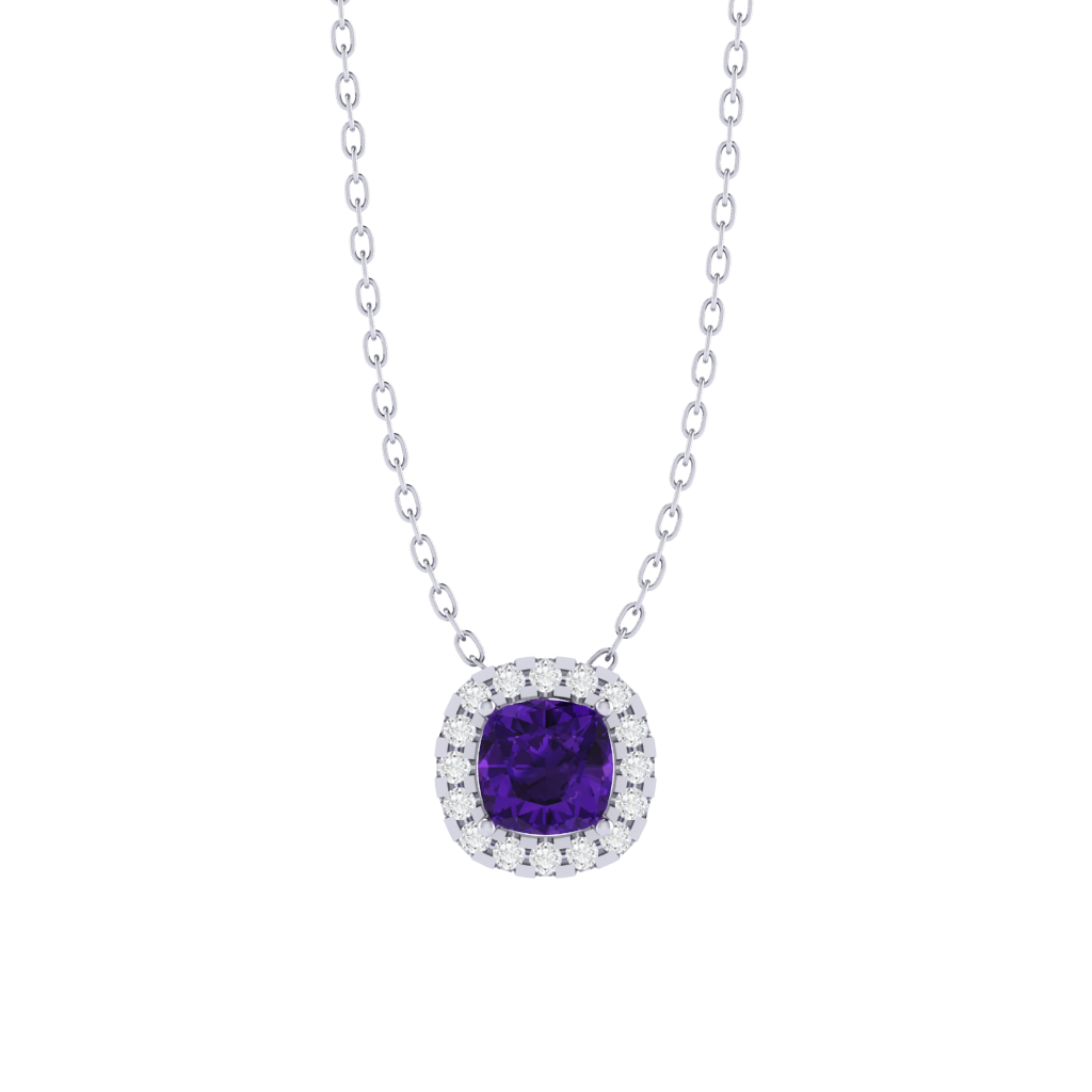 white gold plated sterling silver cushion shape amethyst pendant