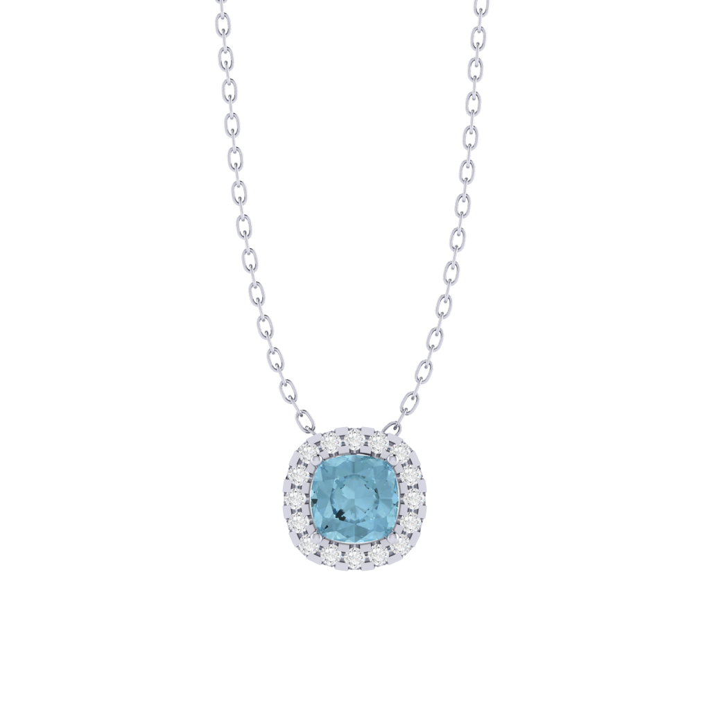 white gold plated sterling silver cushion shape aquamarine pendant