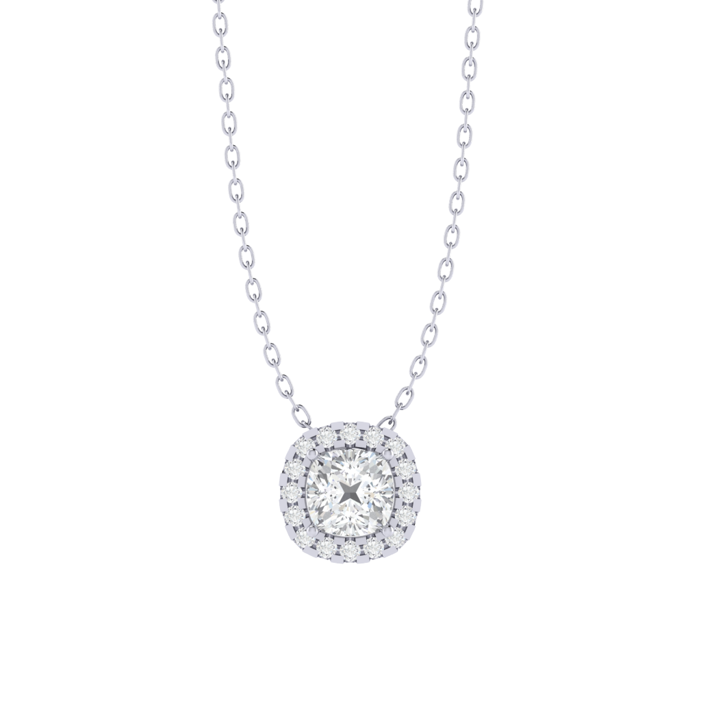white gold plated sterling silver cushion shape cubic-zirconia pendant