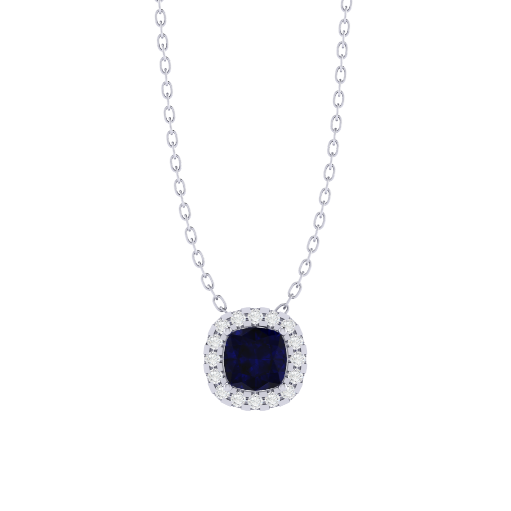 white gold plated sterling silver cushion shape sapphire pendant