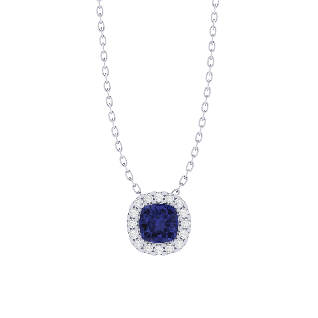 white gold plated sterling silver cushion shape tanzanite pendant