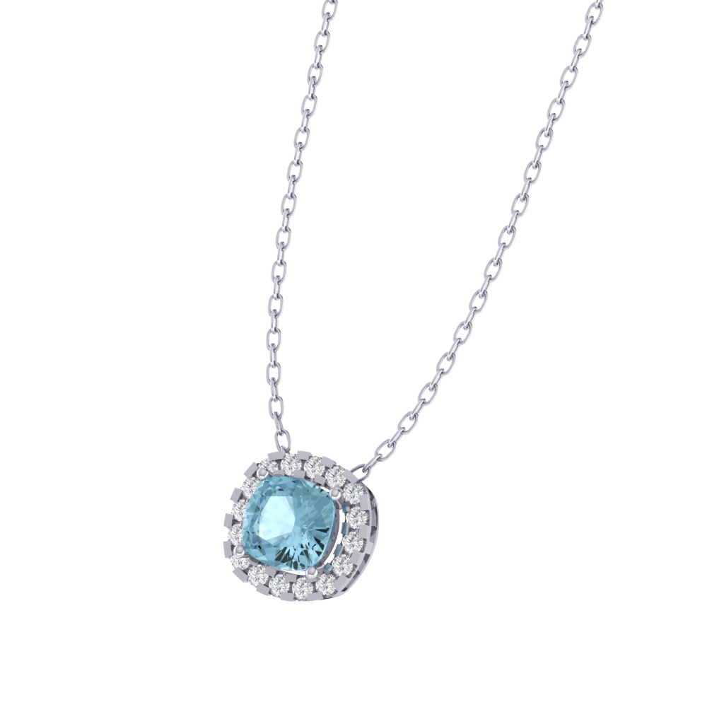 white gold plated sterling silver cushion shape aquamarine pendant