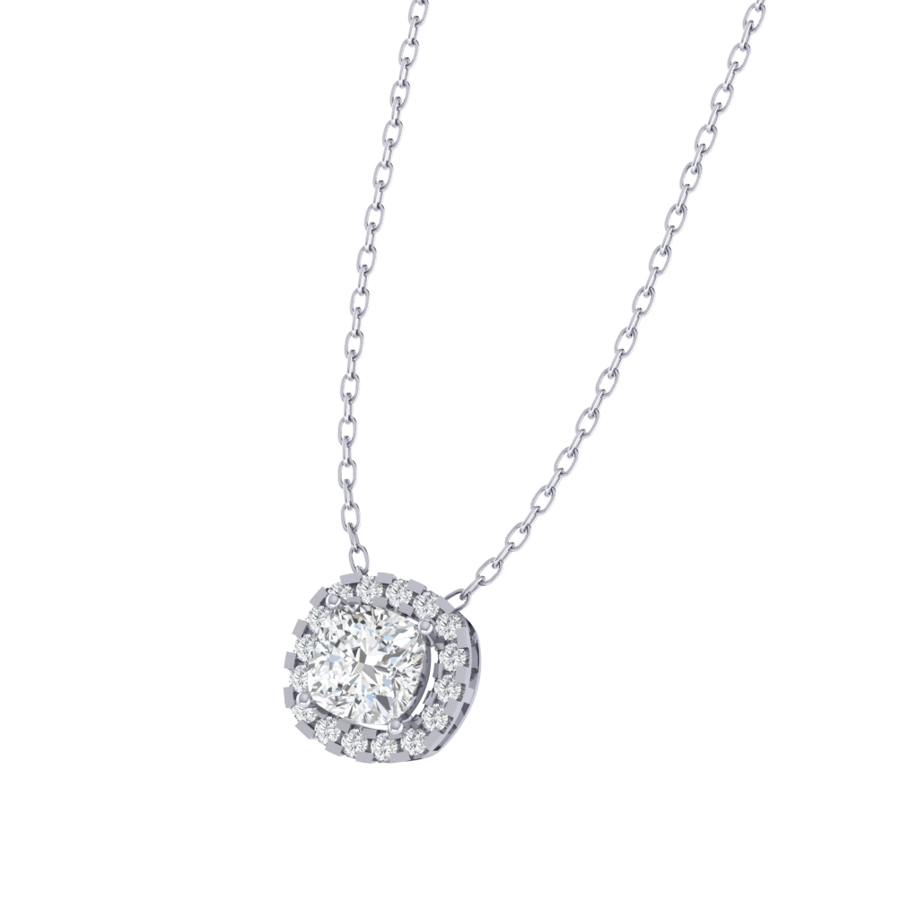 white gold plated sterling silver cushion shape cubic-zirconia pendant