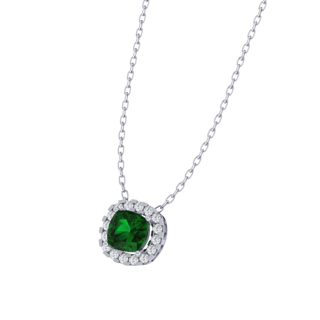 white gold plated sterling silver cushion shape emerald pendant