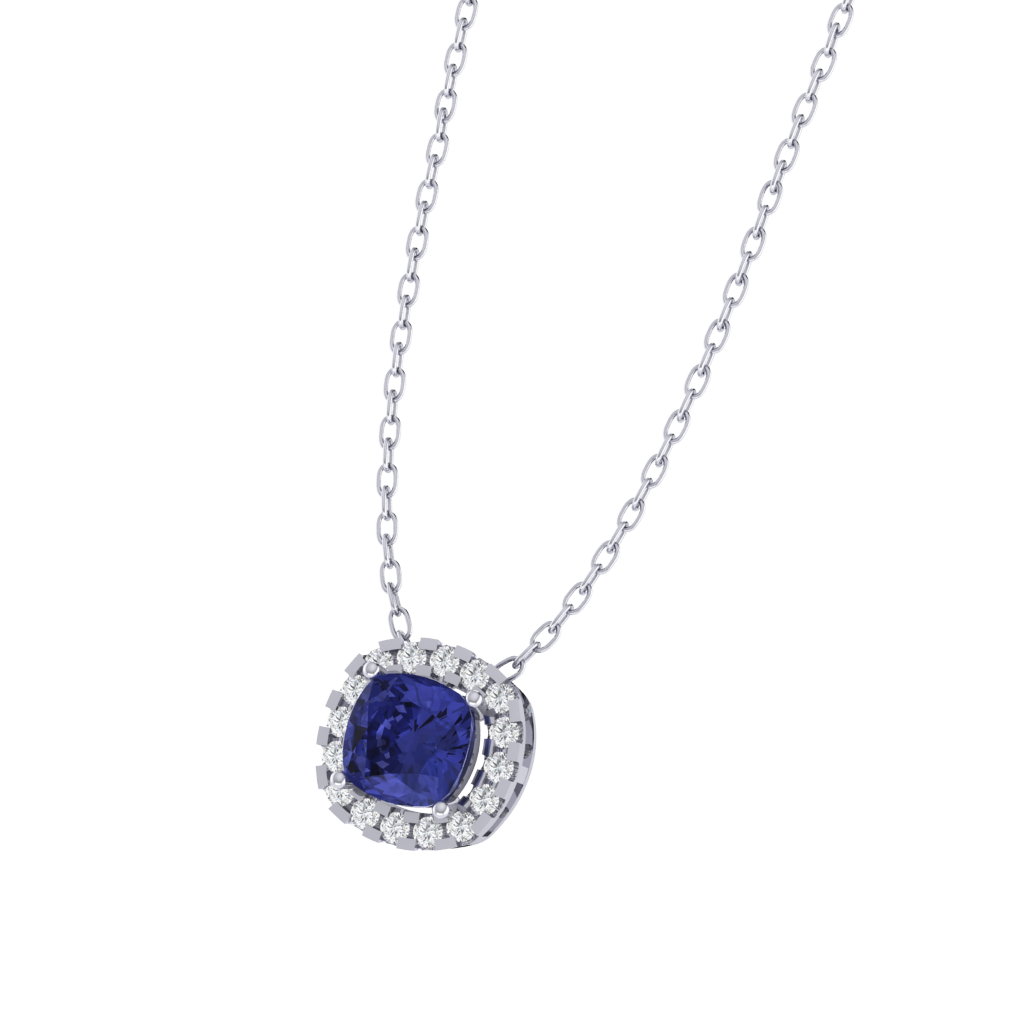 white gold plated sterling silver cushion shape tanzanite pendant