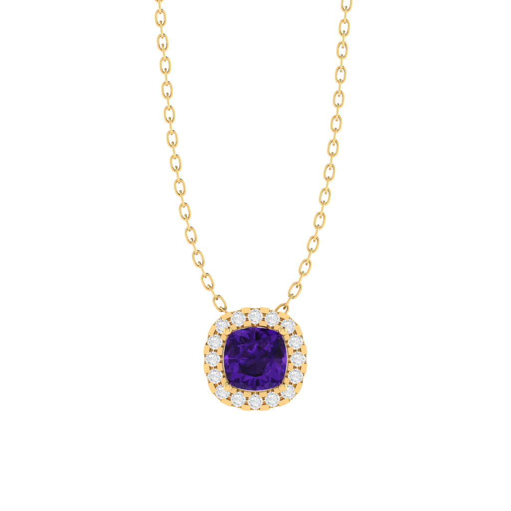 yellow gold plated sterling silver cushion shape amethyst pendant