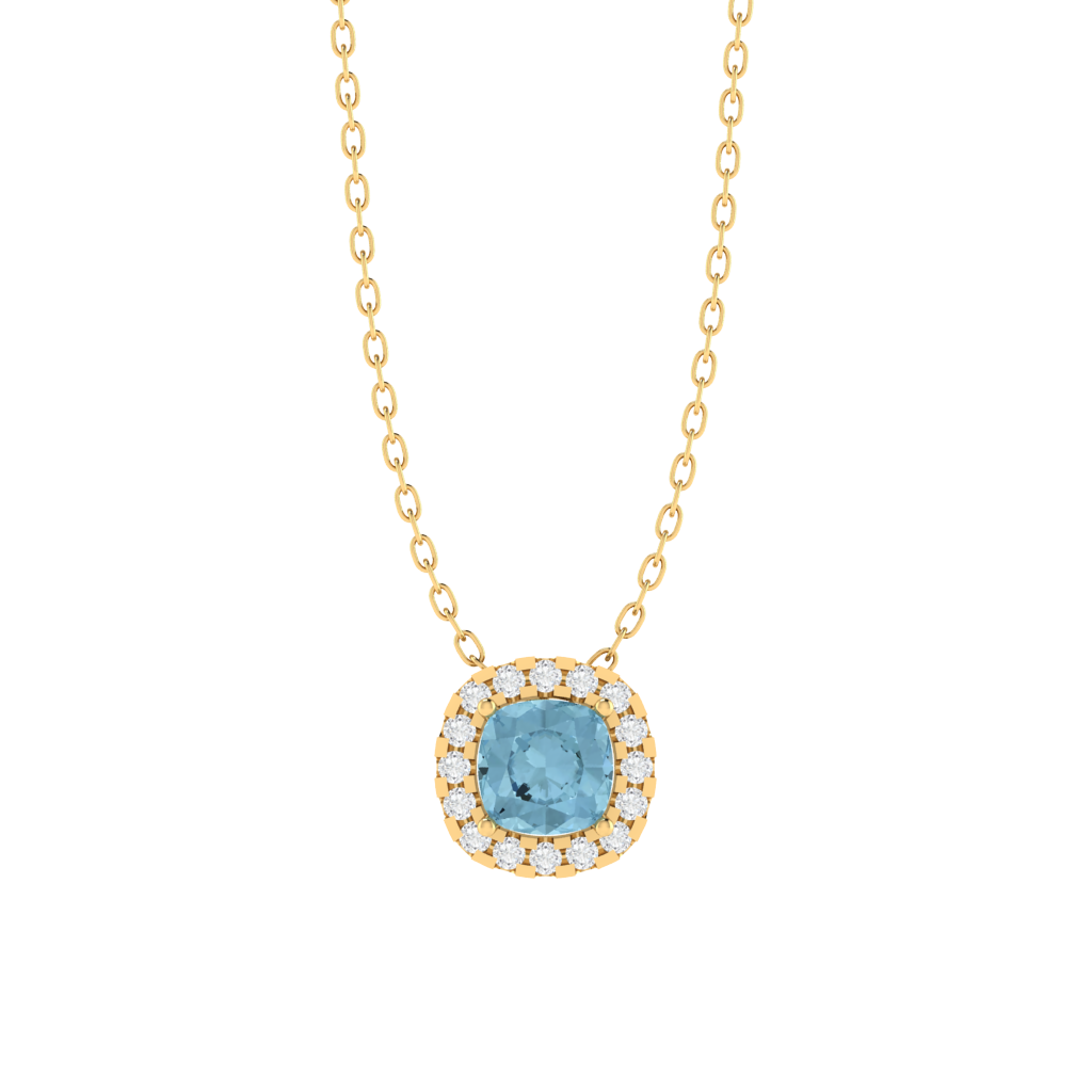 yellow gold plated sterling silver cushion shape aquamarine pendant