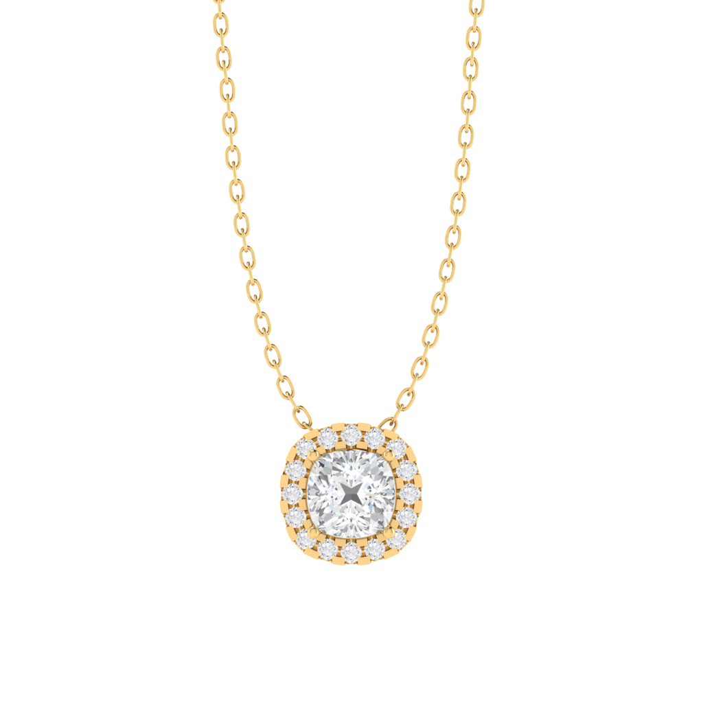 yellow gold plated sterling silver cushion shape cubic-zirconia pendant