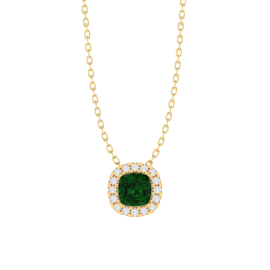yellow gold plated sterling silver cushion shape emerald pendant