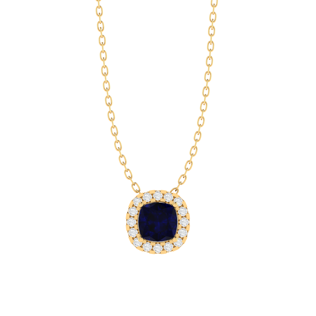 yellow gold plated sterling silver cushion shape sapphire pendant