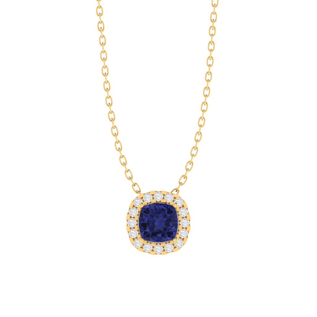 yellow gold plated sterling silver cushion shape tanzanite pendant