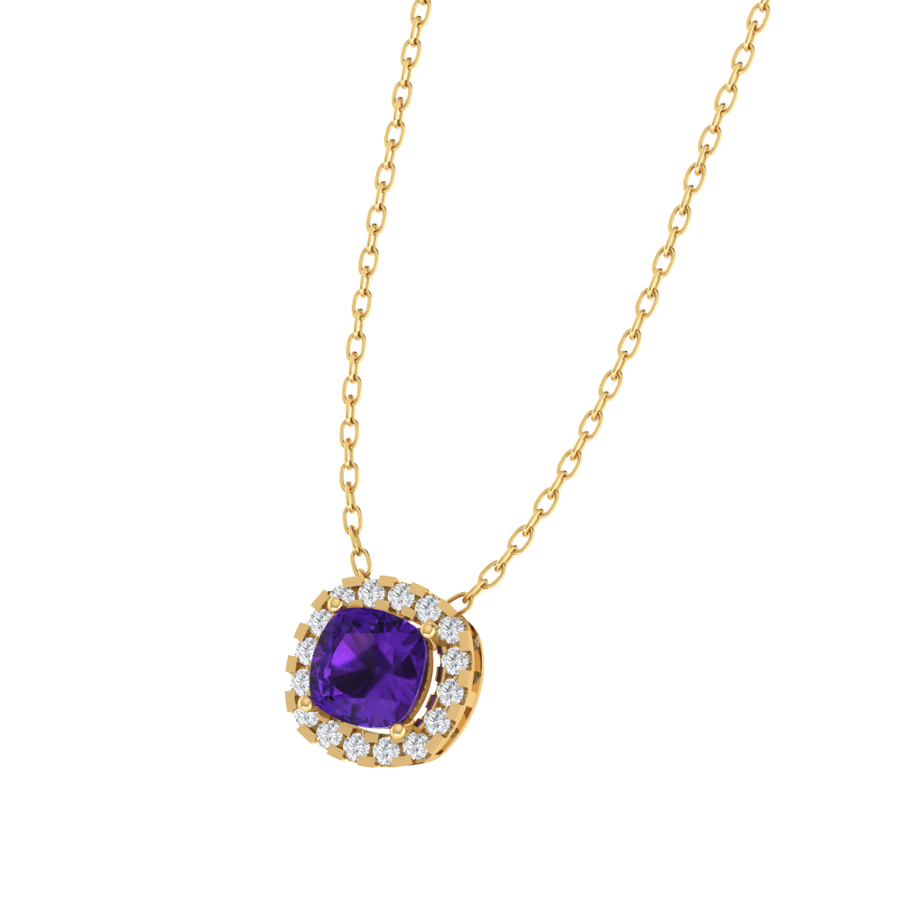 yellow gold plated sterling silver cushion shape amethyst pendant