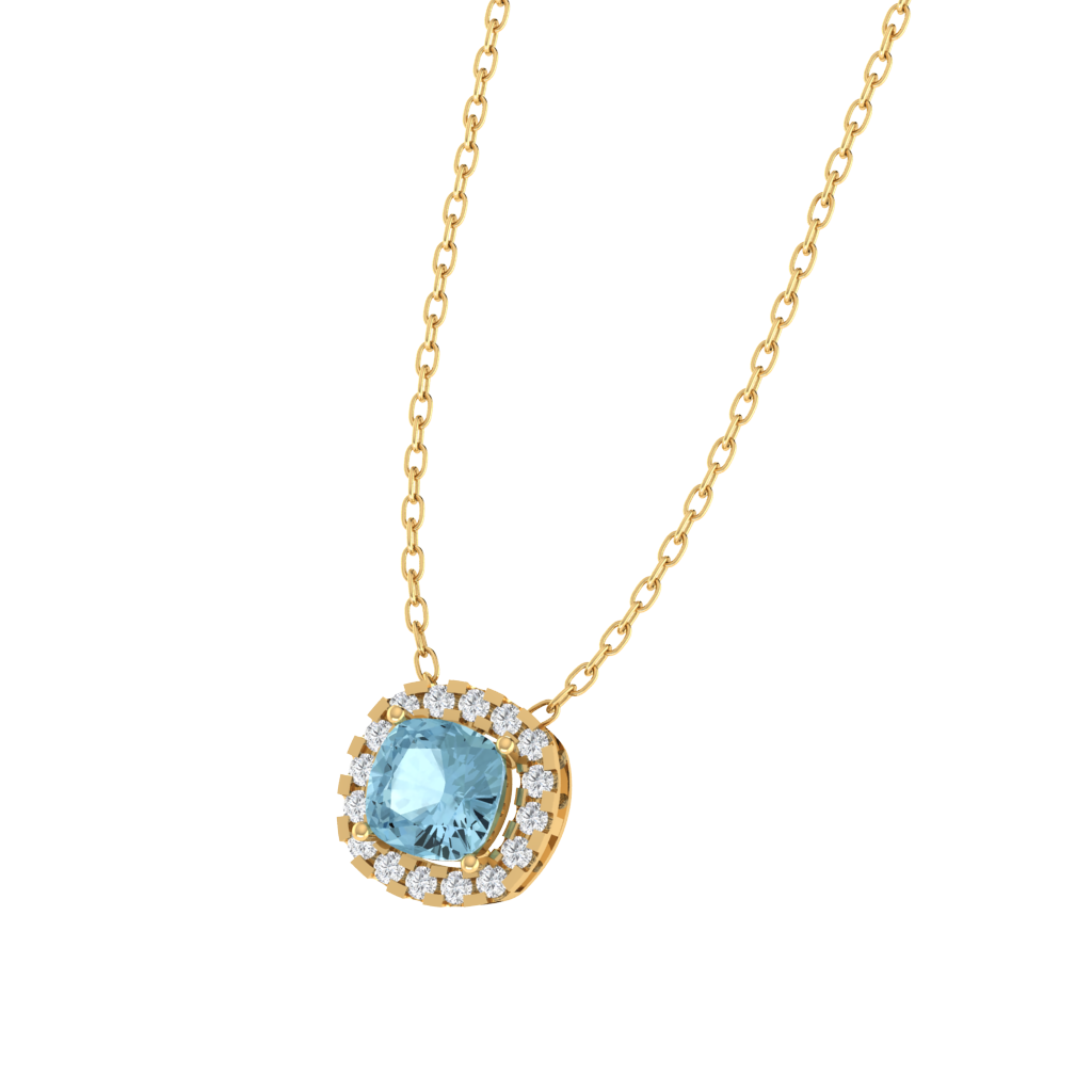 yellow gold plated sterling silver cushion shape aquamarine pendant