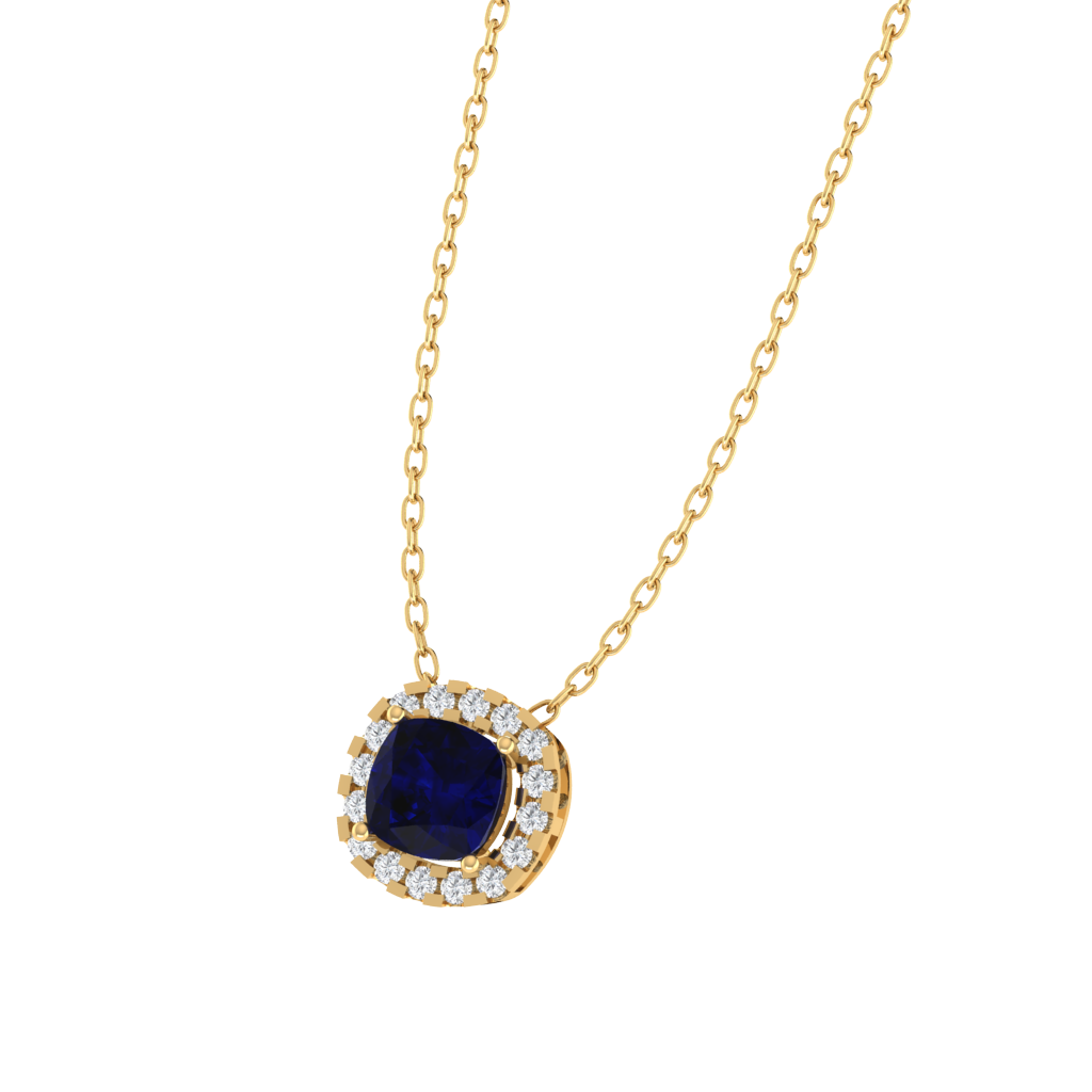yellow gold plated sterling silver cushion shape sapphire pendant