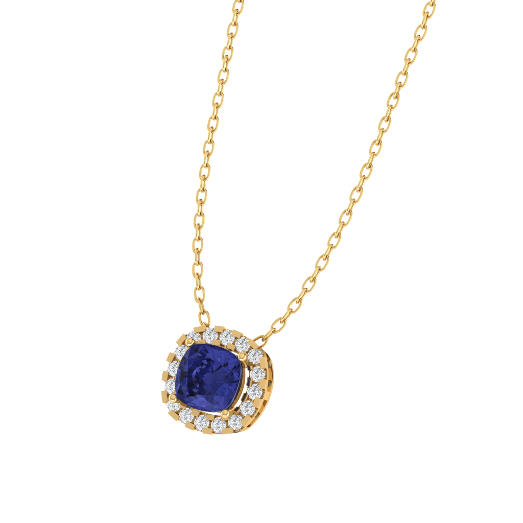yellow gold plated sterling silver cushion shape tanzanite pendant