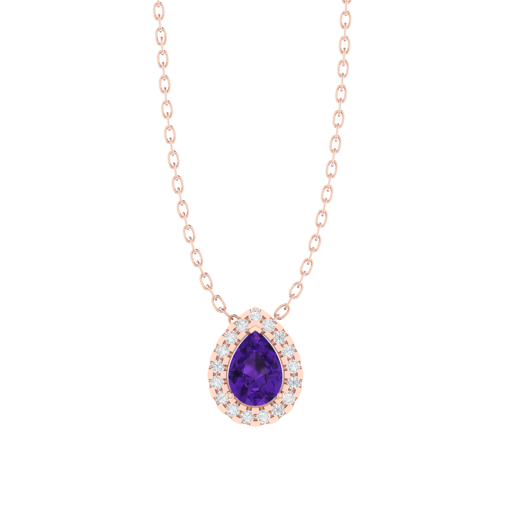 rose gold plated sterling silver pear shape amethyst pendant
