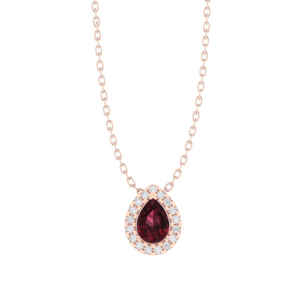 rose gold plated sterling silver pear shape garnet pendant