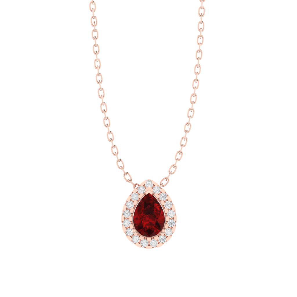 rose gold plated sterling silver pear shape ruby pendant