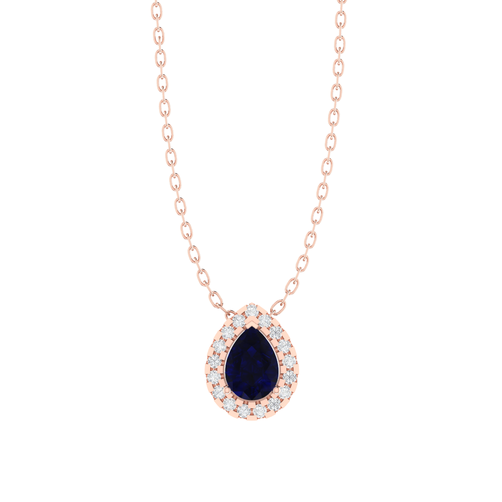 rose gold plated sterling silver pear shape sapphire pendant