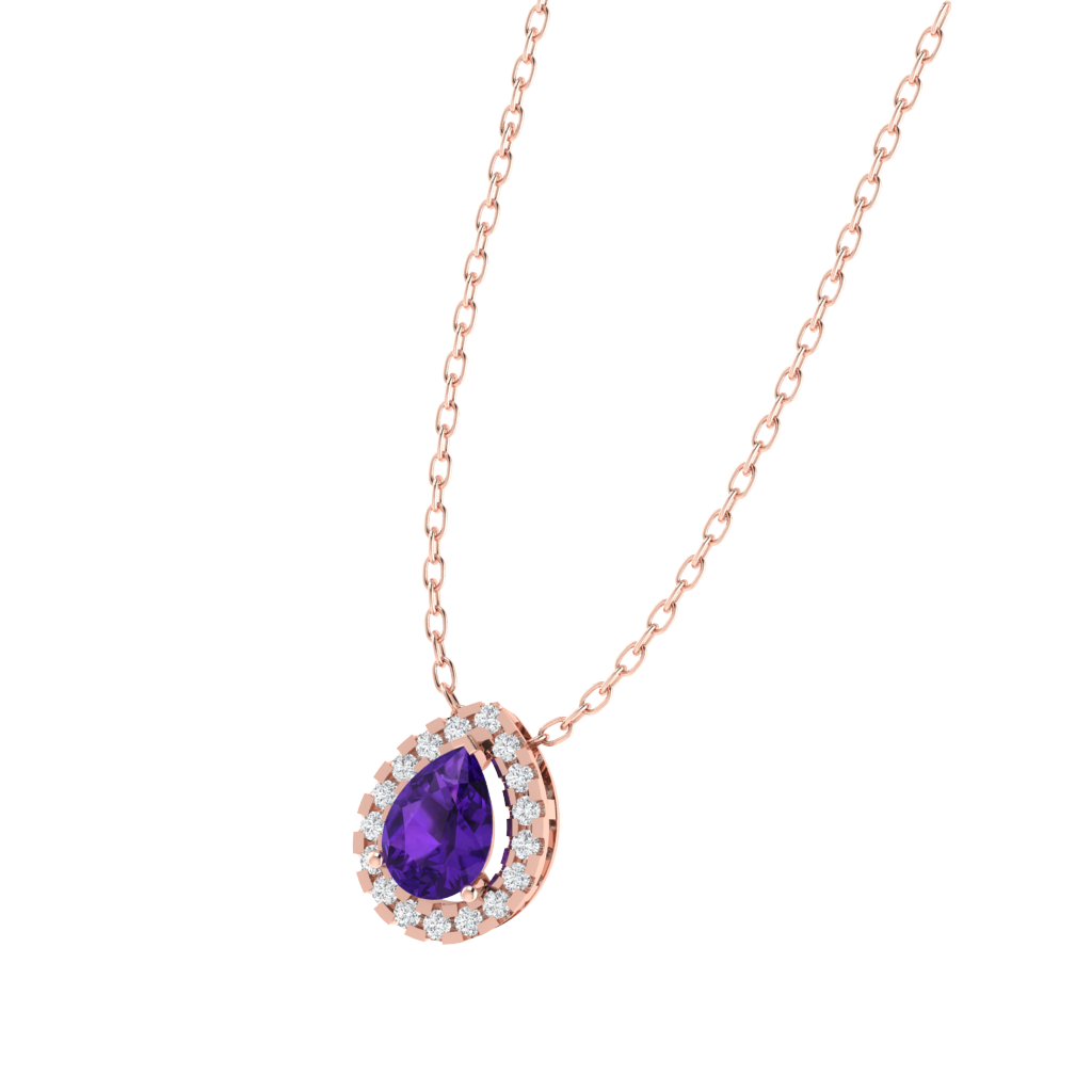rose gold plated sterling silver pear shape amethyst pendant