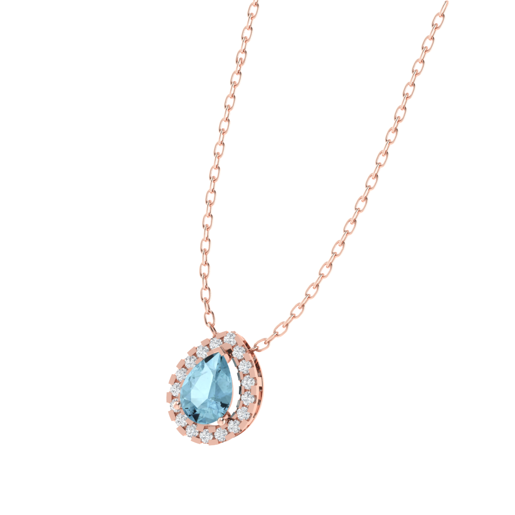rose gold plated sterling silver pear shape aquamarine pendant