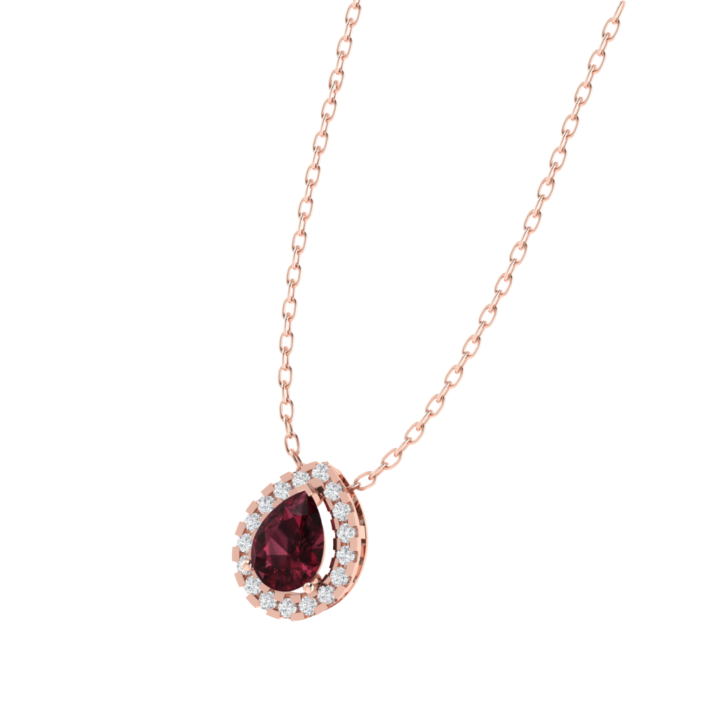 rose gold plated sterling silver pear shape garnet pendant