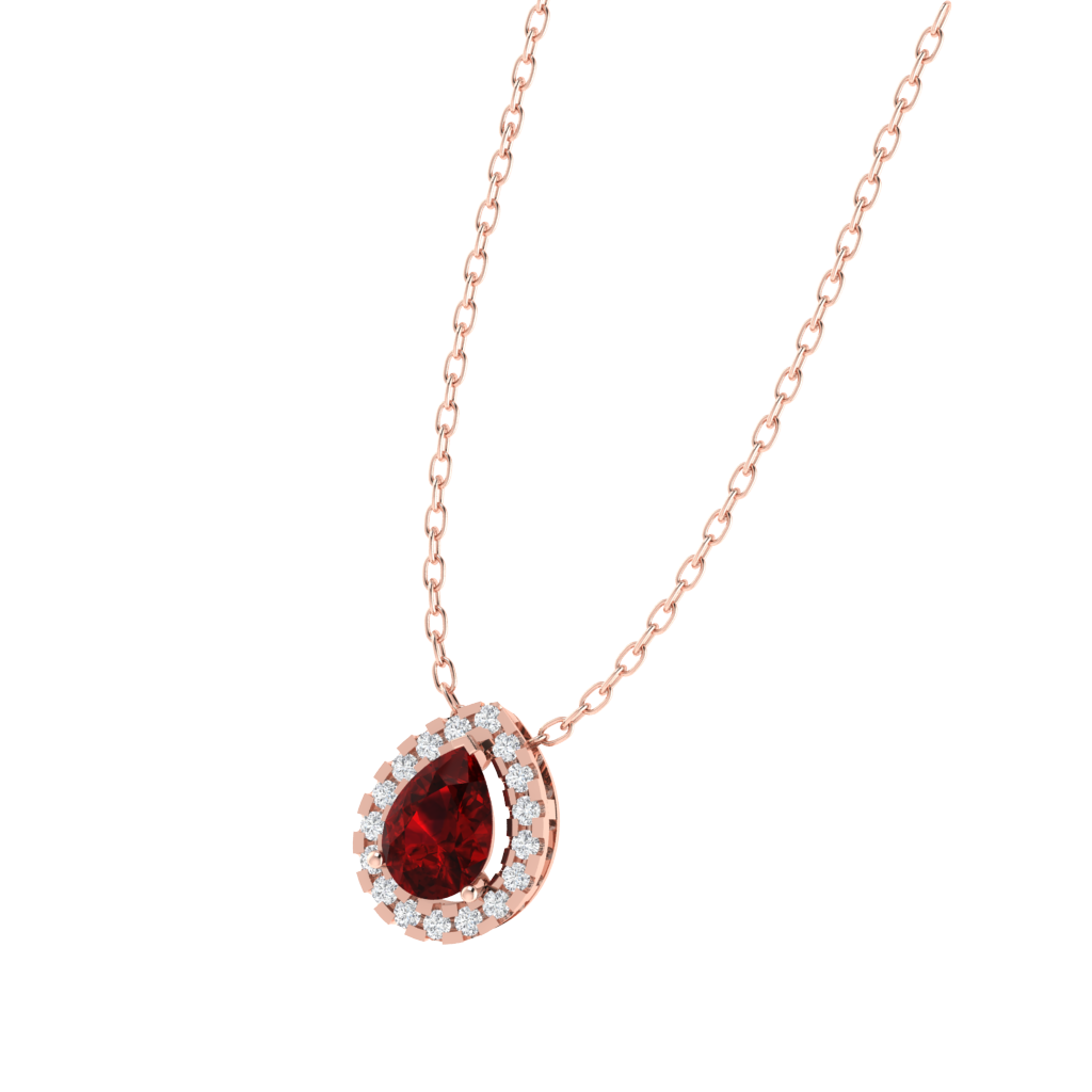 rose gold plated sterling silver pear shape ruby pendant