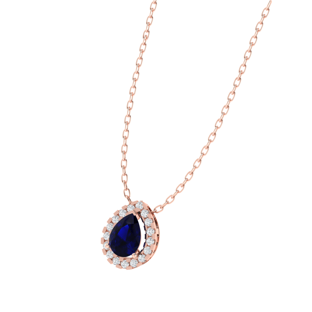 rose gold plated sterling silver pear shape sapphire pendant